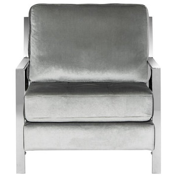 Nadia Modern Tufted Velvet Chrome Accent Chair Light Grey