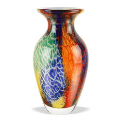 Murano Style Art Glass in Firestorm Design |  11" Urn Vase - Products