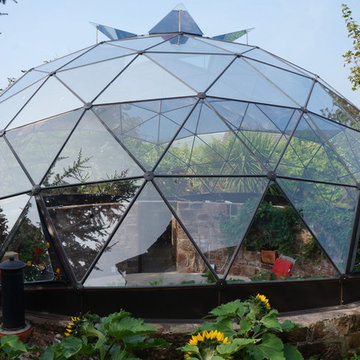 Geodesic dome skylight over sunken garden