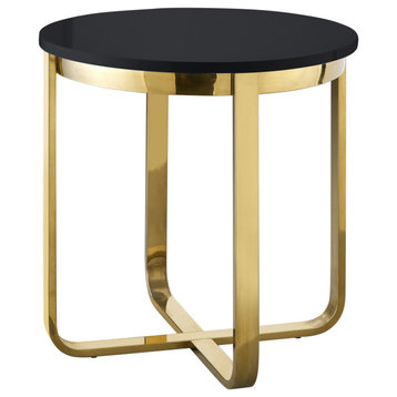 Keala End Table, High Gloss Lacquer Finish Top, Black/Gold
