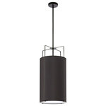 Dainolite - 12" Contemporary Modern Pendant Light, Black With Black Drum Shade, Black - 12" All Black Trapezoid Pendant. This 4 light LED compatible is recommended for the ceiling in a Foyer or Hall. It requires 4 incandescent bulbs, is covered by a 1 Year Warranty and is suitable for either a residental or commercial space.