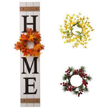42"H Fall Wooden "HOME" White Porch Sign With Wreath
