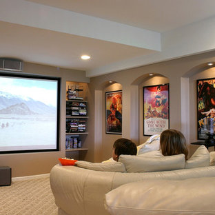 Inspiration for a contemporary home cinema in Detroit.