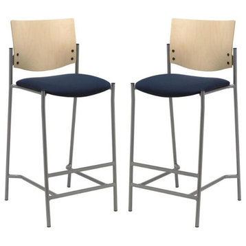 Home Square Wood & Fabric Barstool in Silver Frame/Navy - Set of 2