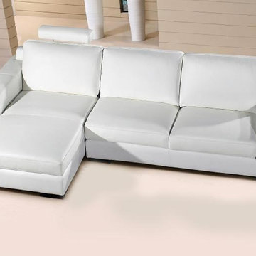 White Leather Compact Sectional Sofa with Chaise