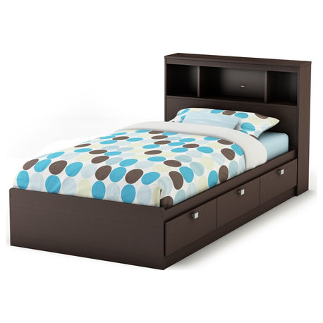 South Shore Spark Twin Storage Bed and Bookcase Headboard, Chocolate