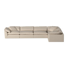 Sunset Trading Cloud Puff 5-Piece Fabric Slipcover Modular Sectional Sofa, Tan