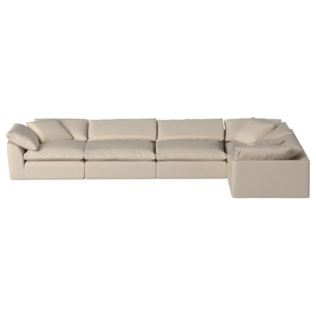 Sunset Trading Puff 5-Piece Fabric Slipcover Modular Sectional Sofa in Tan