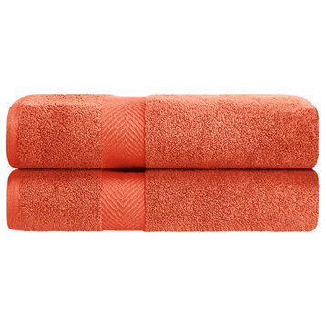 2 Piece Cotton Solid Zero Twist Bath Towel Set, Brick