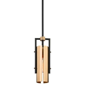 Emerson F6783 1 Light Mini Pendant in Carbide Black and Brushed Brass