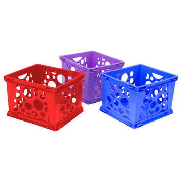 Large File Crates, Blue, Red, Purple, 3-Piece Set