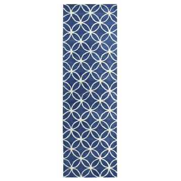 Alora Decor Holland 2'6" x 10' Geometric Blue/Ivory Hand-Tufted Area Rug