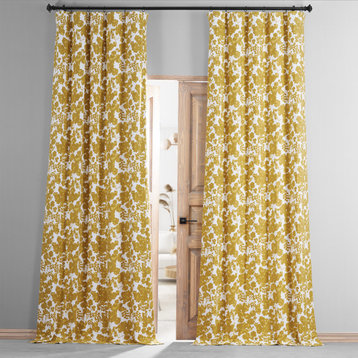 Fleur Gold Printed Cotton Blackout Curtain Single Panel, 50Wx108L