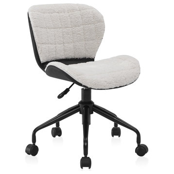 Modern Upholstered Linen Desk Chair, White & Black