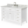 Ariel Kensington 55" Rectangle Sink Bath Vanity, White, 0.75" Carrara Marble