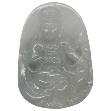 Natural Green Jade Sitting Kwan Yin, Bodhisattva, Goddess Of Mercy Pendant