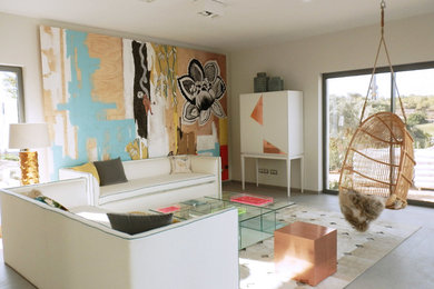 Inspiration for a large contemporary formal and open concept limestone floor living room remodel in Alicante-Costa Blanca with white walls, no fireplace and no tv