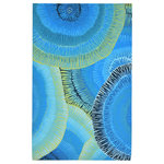 Liora Manne - Visions IV Cirque Indoor/Outdoor Rug Caribe 8'x10' - The highly detailed painterly effect is achieved by Liora Mannes patented Lamontage process which combines hand crafted art with cutting edge technology. This rug is hand-made of 100% Polyester fibers that are intricately blended together using Liora Manne's patented Lamontage process.  It is then finished using modern needle punching and latexing processes that create a work of art. The low-profile nature of this Lamontage rug is an ideal base with which to create a rug that is at the same time a work of art. Perfect for any indoor or outdoor space, it is antimicrobial, UV stabilized and easy care.