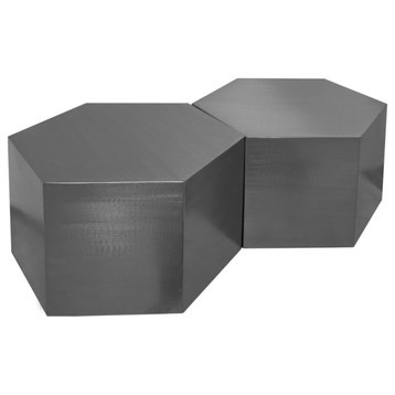 Hexagon Coffee Table, Brushed Chrome, 2 Piece