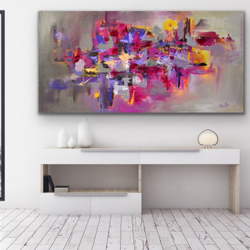 72"x48" Topaz pink purple gray abstract Art Large Modern Painting MADE TO ORDER