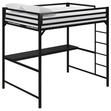 Rosebery Kids Full Metal Loft Bed with Desk in Black