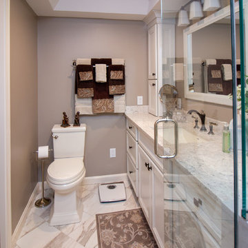Transitional Hollow White Paint Finish Bath Remodel W/ Basket Weave Deco Panel