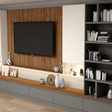 Floating Bookshelves Dust Grey TV Units in Walnut | Inspired Elements | London