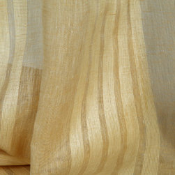 Linen Sheer Vertical Stripe Raffia Drapery in Champagne - Drapery Fabric