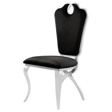 Leona Velvet Royal Dining Chair With X-Shaped Legs, Set of 2, Black/Silver