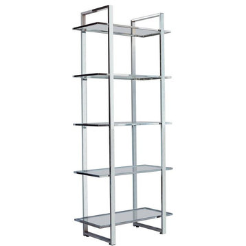 Coaster Contemporary Rectangular Metal Bookcase with 5-Shelf in Chrome