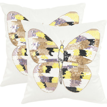 Papillon Pillow (Set of 2) - Sorget Shimmer, Down Feather, 18"x18"