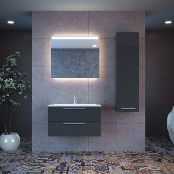 Elke Glossy Gray Wall Mounted Bathroom Vanity Set