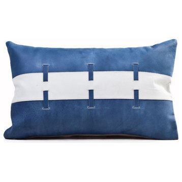 20" Navy Blue and White Decorative Rectangular Throw Pillow - Feather and Down