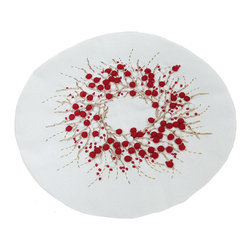 Xia Home Fashions - Handmade Holiday Berry Wreath Ribbon/Pom Pom Double Layer Round Placemat - Placemats