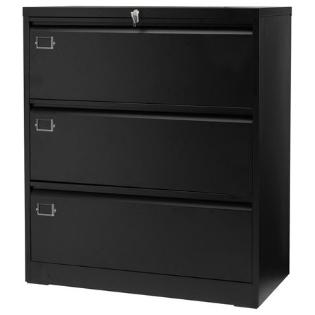 3-Drawers Full Metal Modern Style Filing Cabinet, Black