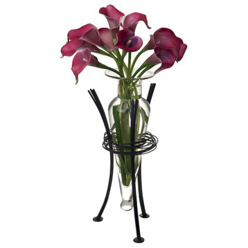 Amphora Vase on Wire Wrap Metal Tripod Stand, Clear