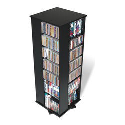 Prepac Four Sided Spinning Tower in Black - Media Racks And Towers