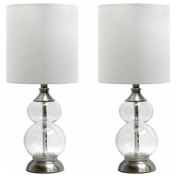20.75" Brushed Nickel Clear Wrinkle Glass Table Lamp With Shade, Set of 2