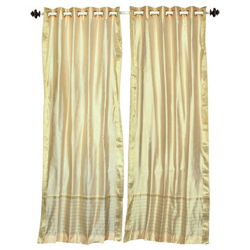Cream Ring Top  Sheer Sari Cafe Curtain / Drape / Panel  - 43W x 24L - Piece