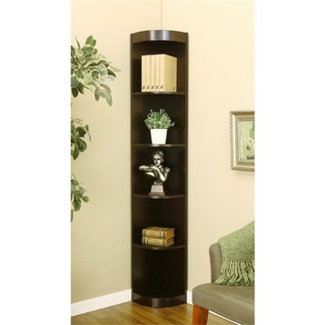 Furniture of America Maleena Wood 5-Shelf Corner Bookcase in Warm Espresso
