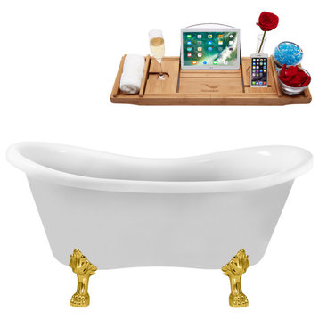 62" Streamline N1020GLD-IN-WH Clawfoot Tub and Tray With Internal Drain
