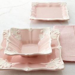 12-Piece Pink Square Baroque Dinnerware Service - Dinnerware Sets