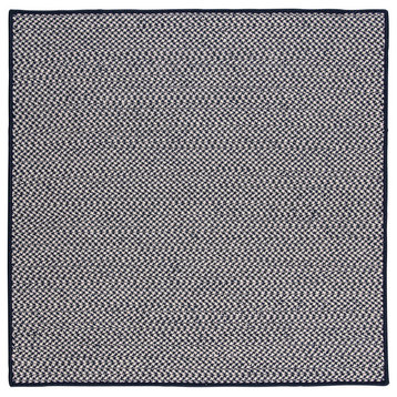Outdoor Houndstooth Tweed Navy 11' Square, Square, Braided Rug