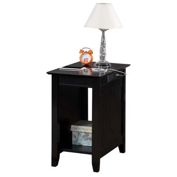 Convenience Concepts Edison End Table with Charging Station in Black Wood Finish