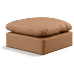 Meridian Furniture - Indulge Upholstered Modular Chair, Cognac, Fiber Stuffed Vegan Leather, Ottoman - Experience ultimate comfort and style with our cognac vegan leather Indulge Ottoman. The luxurious vegan leather will elevate the aesthetic of any room. This ottoman provides ample space for you to relax while its modular build offers the option of unlimited configurations. Whether you're looking to add a stylish element to your living room or a comfortable seating option to your bedroom, this ottoman is the perfect choice.