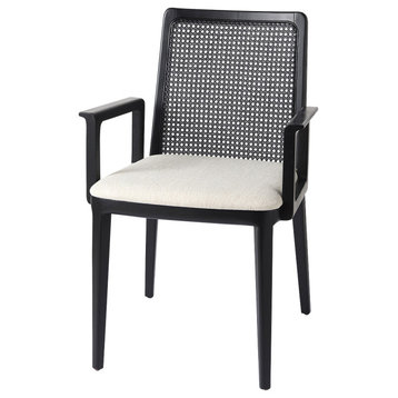 Clara Cream Fabric Seat And Cane Back With Black Solid Wood Frame Dining Chair