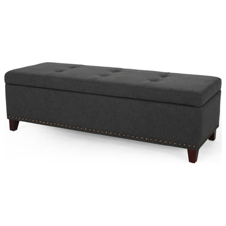 GDF Studio Gavin Contemporary Storage Ottoman with Nailhead Trim, Dark Gray  and Dark Brown, Fabric