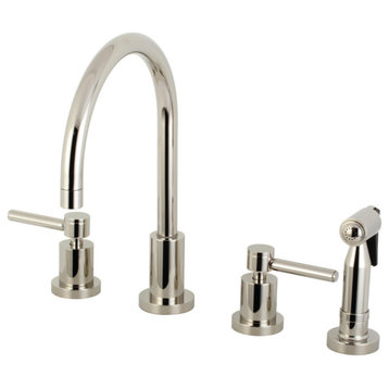 KS8726DLBS 8" Widespread Kitchen Faucet With Brass Sprayer, Polished Nickel