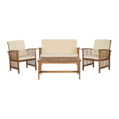 Safavieh Rocklin 4-Piece Outdoor Living Set, Teak Look/Beige
