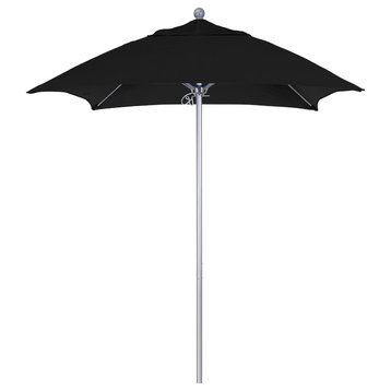 6' Silver Anodized Push Lift Fiberglass Rib Aluminum Umbrella, Sunbrella, Black